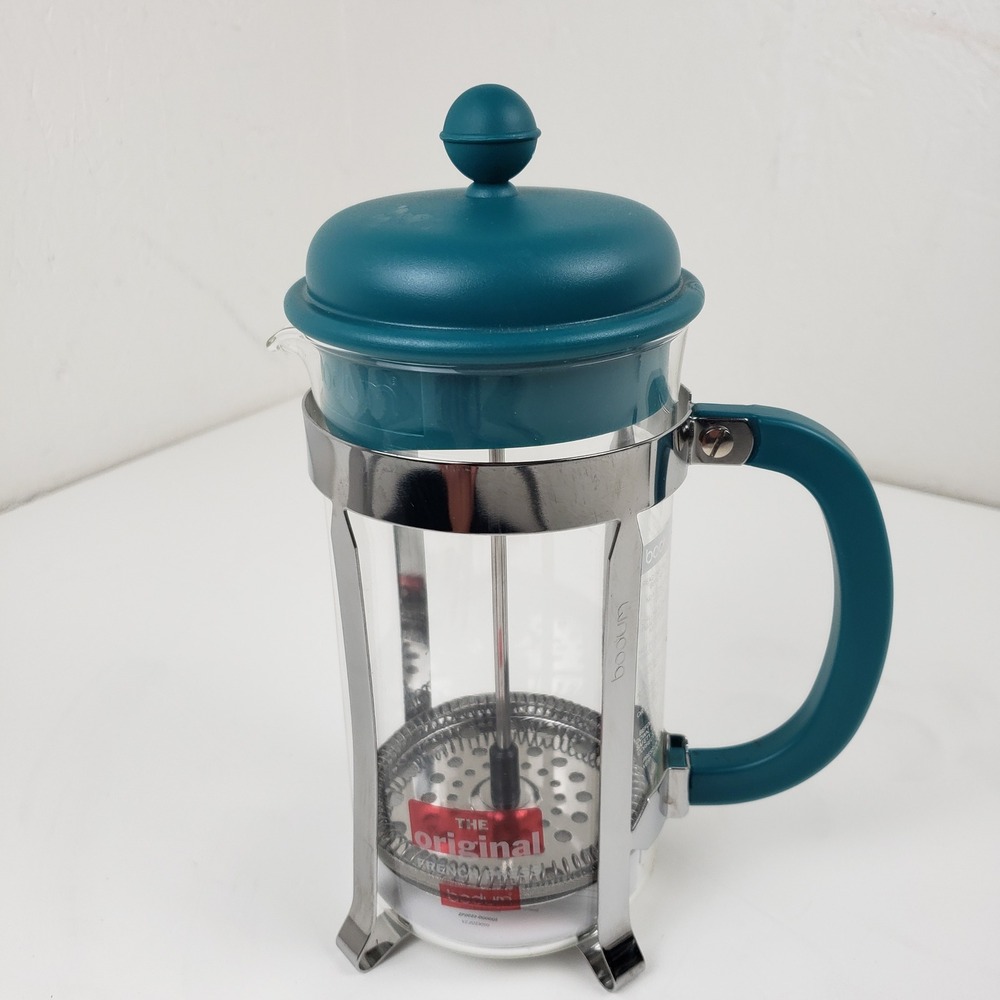 Bodum Caffettiera French Press Coffee Maker Teal Blue and Chrome 34oz 8 Cup